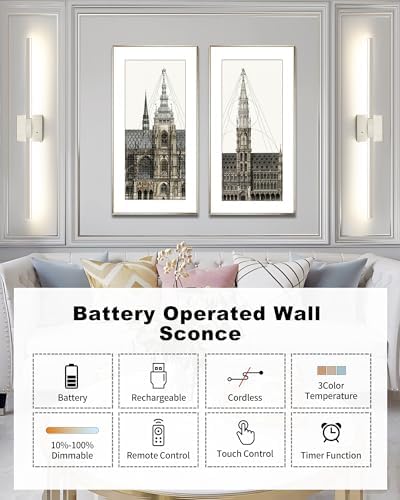 Rayogale Nickel Battery Operated Wall Sconces Set of 2, 24 Inch - Image 4