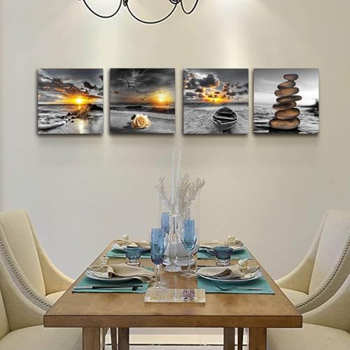 Yxbhhym Black and White Gold Beach Wall Art Ocean Canvas Seascape Prints - Image 5