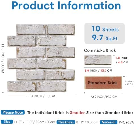 COMSTICKC 3D Faux Brick Wall Panels Peel and Stick - Image 3
