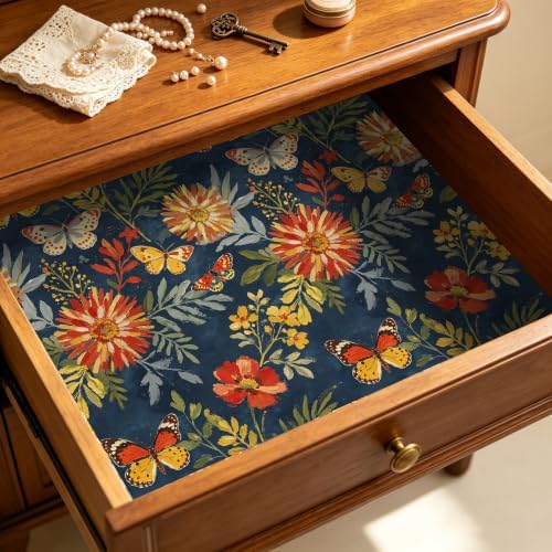 BOKEBEVE Vintage Floral Wallpaper Peel Stick Butterfly Blue 17.5 x 118In - Image 6
