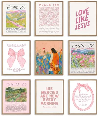 Msvenors Pink Christian Posters Wall Art Set of 9, Bible Verse Canvas Wall by Unknown