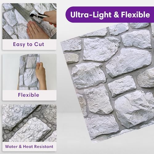 3D Peel and Stick Faux Stone Wall Panels 11.8" x 11.8" 10-Pack - Image 4