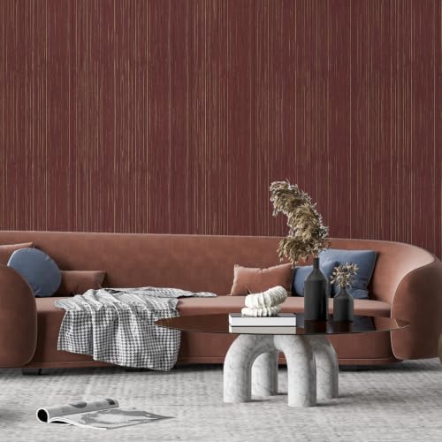Grasscloth Peel and Stick Wallpaper Dark Red Textured Contact Paper - Image 2