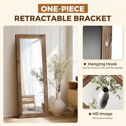 58x22in Full Length Mirror, Rustic Brown Beveled Wood Frame - Image 4