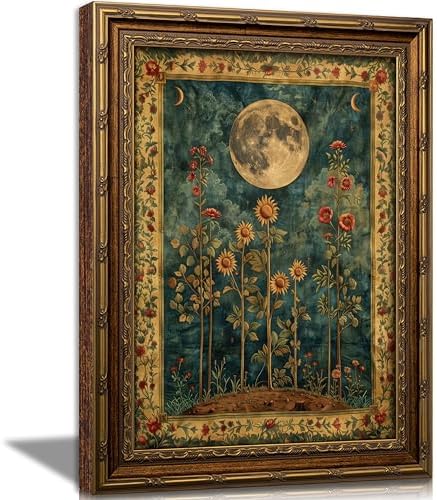 Vintage Gold Framed Celestial Moon Wall Art, Tarot Crescent Moon Painting by VintageGoldFramedwallart