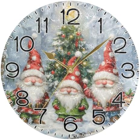 ALAZA Watercolor Christmas Tree Gnomes Wall Clock Battery Operated Non Ticking - Image 5