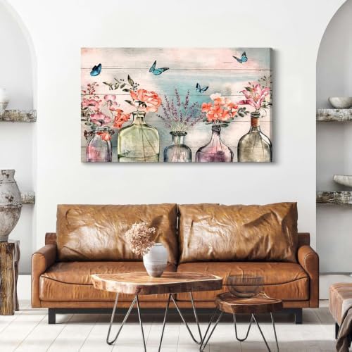 Havplemoy 1Pcs Framed Retro Farmhouse Flowers Canvas Wall Art - Image 3