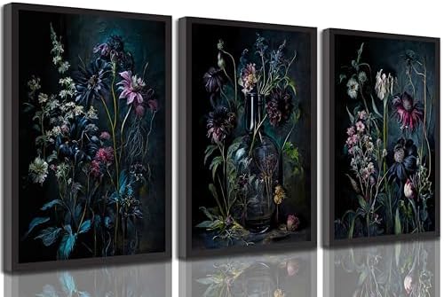 hijyord 3 Pcs Dark Academia Floral Canvas Wall Art 12x16in Unframed by hijyord