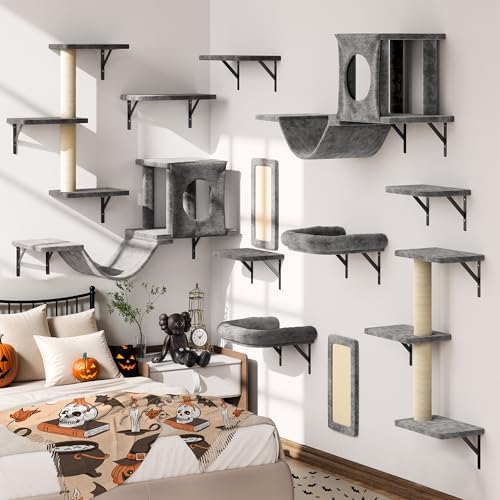 12-in-1 Cat Wall Shelves, Wall Mounted Cat Climber by KAMABOKO