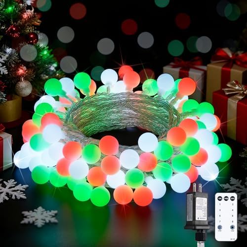 JMEXSUSS 33ft 100 LED Globe Red White and Green Christmas String Lights by JMEXSUSS