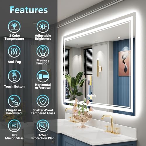 60x40 LED Bathroom Mirror, Backlit & Front Lit Lighted Mirror - Image 2