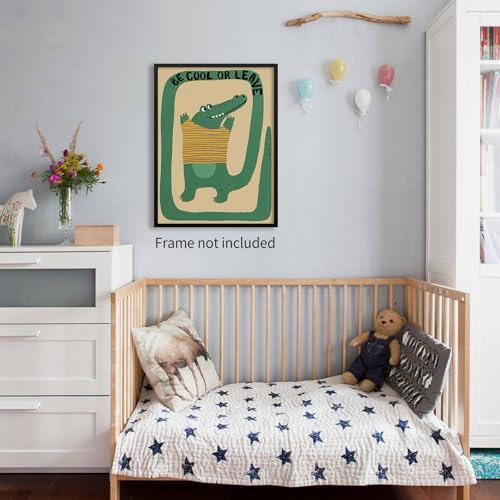GO-SANTNN Funny Green Crocodile Wall Art Cute Jungle Animal Quotes Be Cool or - Image 4