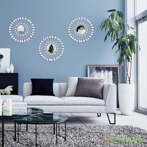 Silver Mirrors 3 Pce, 9 inchSunburst Indoor Mirror Hanging Wall Decorate - Image 7