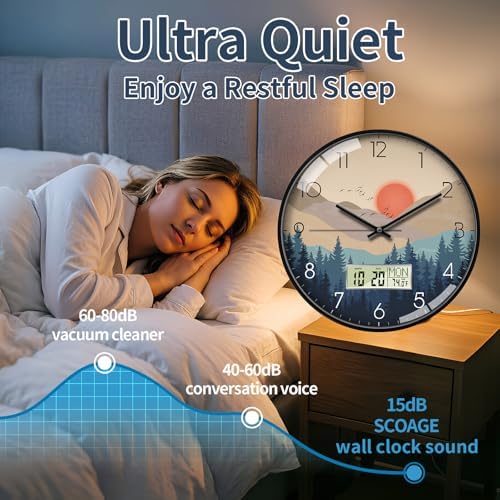 Wilderness Sunset Wall Clock, 12 Inch Analog and Digital Combo - Image 4