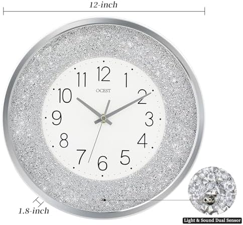 OCEST 12 Inch Crushed Diamond Wall Clock - Image 2