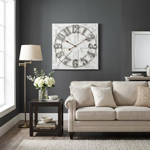 24 Inch Large Farmhouse Wall Clock, Rustic White Distressed Wood Frame - Image 6