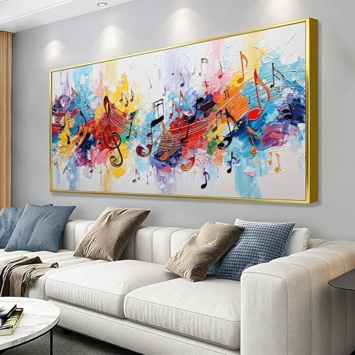 Suconvng Gold Framed Wall Art For Living Room Colorful Musical Note Canvas Art by Suconvng