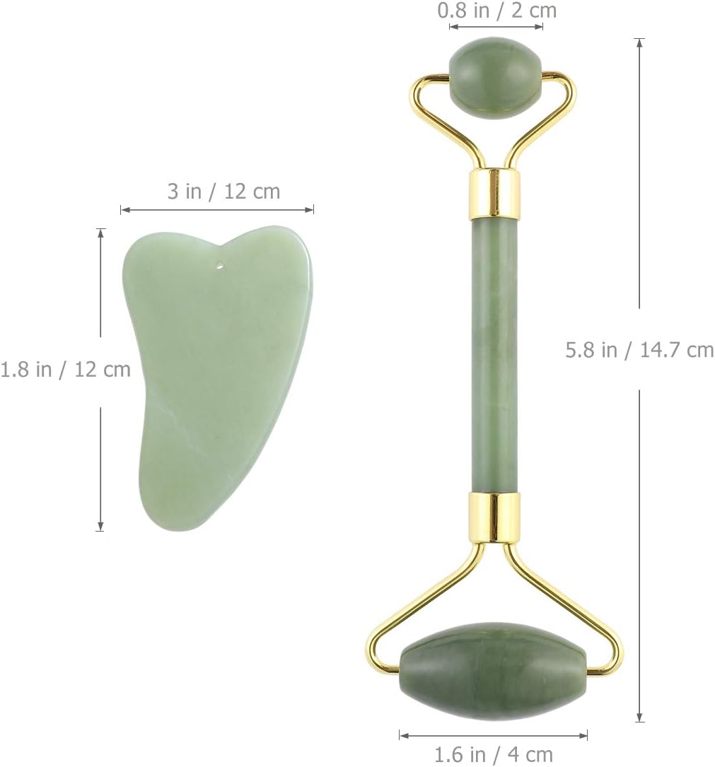 Gua Sha Facial Tools Guasha Tool Gua Sha Jade Stone for Face Skincare Facial Body Acupuncture Relieve Muscle Tensions Reduce Puffiness Festive Gifts (Green-Set)