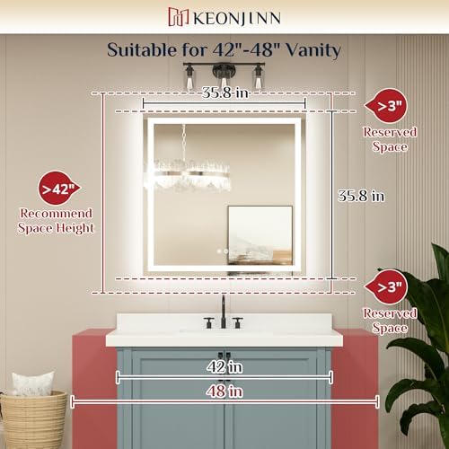 Keonjinn 36x36 Inch LED Bathroom Mirror - Image 6