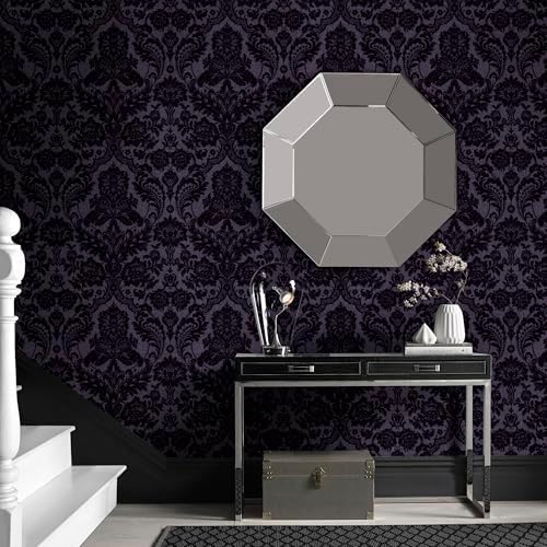 Graham & Brown Gothic Damask Flock Plum Purple and Black Paste The Wall - Image 2