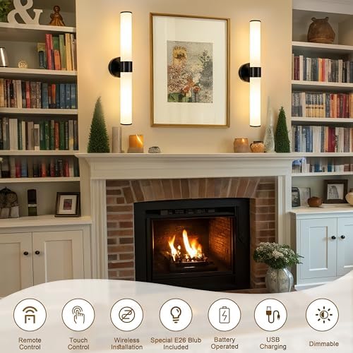 Black Battery Operated Wall Sconces Set of 2 - Image 4