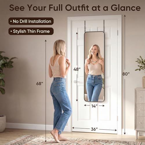 Antok 48"x14" Over the Door Full Length Mirror, Hang or Floor Stand - Image 2