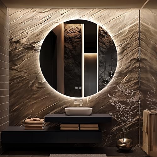 Round LED Mirror for Bathroom, Wall Mounted Vanity Mirror, 3 Colors, IP65 by TheiaMo