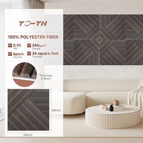 TO-TH Sound Absorbing Panels Peel and Stick Wall Panel 6Pack, Rustic Walnut - Image 2