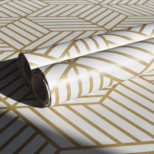 MelunMer Geometric Contact Paper Peel and Stick Wallpaper Gold 17.7”×276” - Image 5