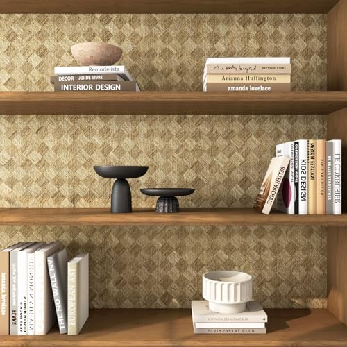 FunStick 24"x200" Retro Tan Brown Wallpaper Peel and Stick Grass Cloth - Image 5