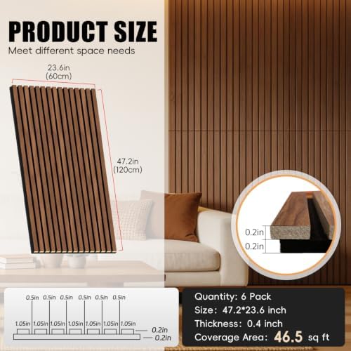 RITOLLO 6-Pack Wood Slat Wall Panels, 46.5 Sq Ft Coverage - Image 2