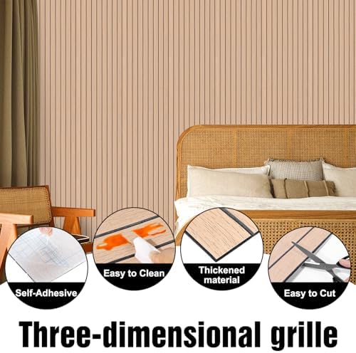 3D Wood Slat Wall Panels Peel and Stick Faux Wood Grain Thick Wallpaper - Image 2