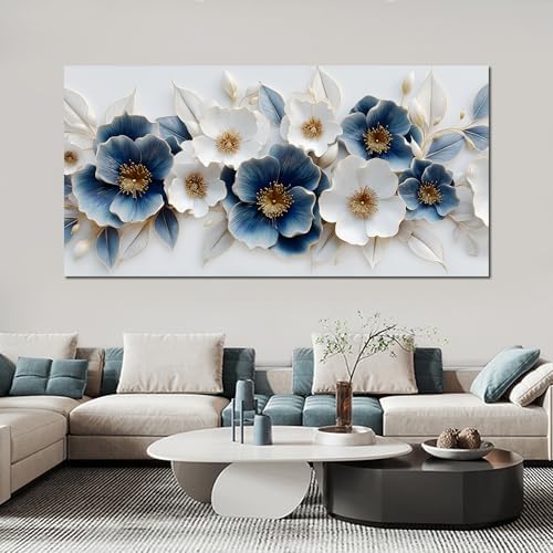 Large Canvas Wall Art for Living Room Blue and White Floral Print Painting wall - Image 3