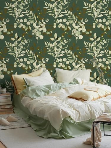 HAOKHOME Sage Green Wallpaper Peel and Stick Botanical Vintage Bathroom - Image 5
