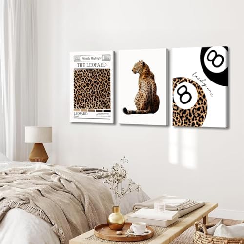 Set of 3 Trendy Leopard Canvas Wall Art Funky Lucky 8 Ball Posters Prints - Image 5