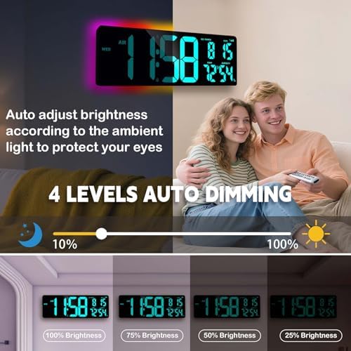 Large Digital Wall Clock 16.5", Count Down Timer, Big LED, RGB Atmosphere Lights - Image 6