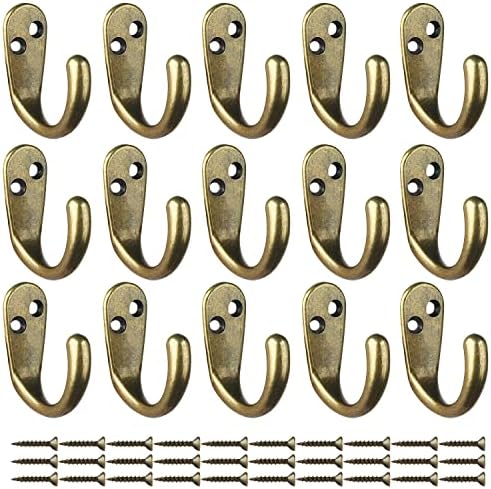 IBosins 15PCS Coat Hooks Wall Mounted Antique Brass Single Prong Robe Hook - Image 2
