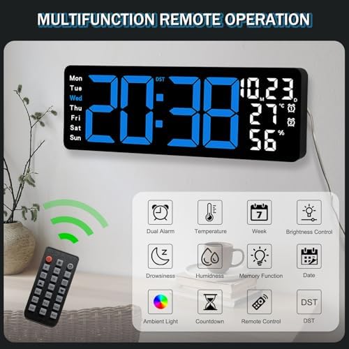 JoFomp 17.3" Large Digital Wall Clock, LED Digital Clock Large Display - Image 4