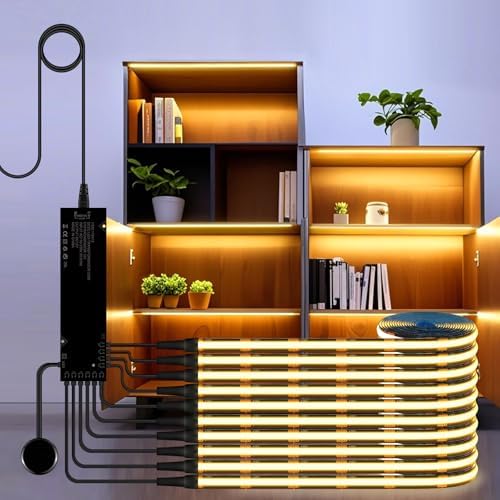 Black Cabinet Light COB LED Strip 10‑in‑1 Dimmable Touch Control by tlinkosta