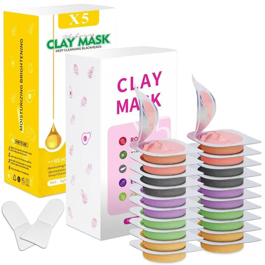 Clay Mask Set 20 Pods, Face Mask Skin Care, Green Tea, Turmeric, Dead Sea Mud, Rose, 24K Gold, Eggplant, Avocado, Mud Mask Deep Cleansing Skin, Blackhead Removal, Men & Women Facial Mask