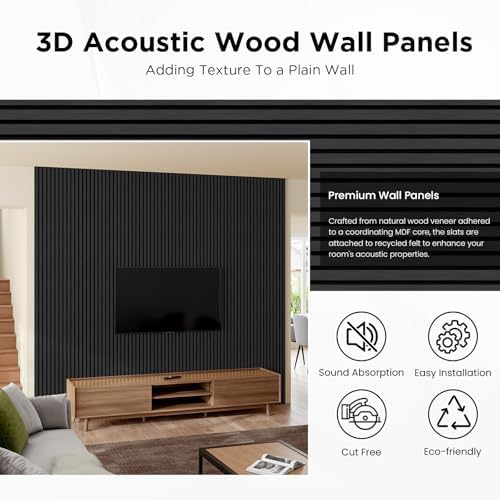 SMARTSTANDARD Wood Slat Acoustic Wall Panels 4 Pack 94"x12.6" Classic Black - Image 4