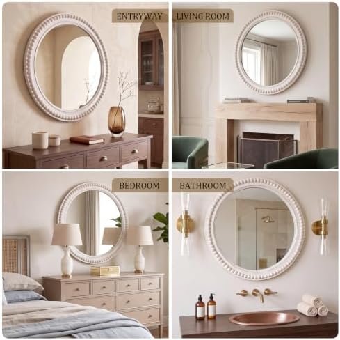 Nuanchu 24 Inch Wooden Round Mirror - Image 6