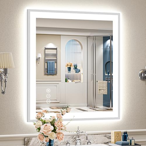 30x36 Inch Brushed Nickel LED Bathroom Mirror, Backlit & Front Lit by Awandee