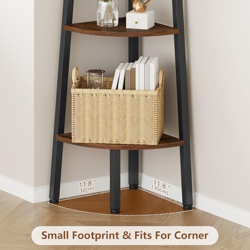 Hoctieon Corner Shelf, 3-Tier 40" Tall Corner Bookshelf, Rustic Ladder Shelf - Image 4