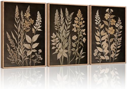 HLNIUC Vintage Botanical Fern Framed Canvas Wall Art Set, Netural Minimalist by HLNIUC