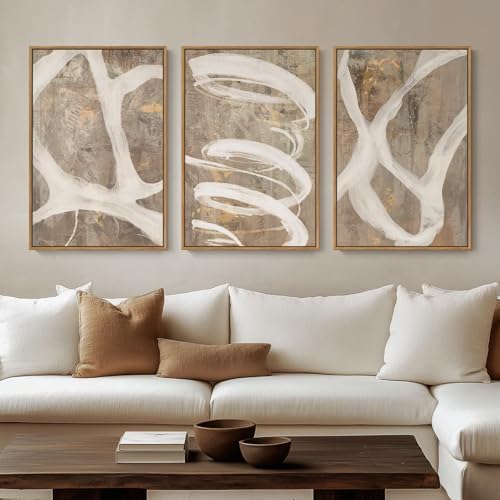 Large Framed Neutral Beige Abstract Wall Art by Cuspin