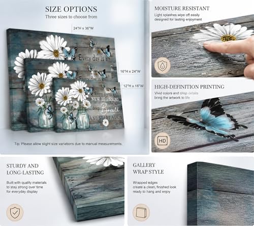 Daisy Canvas Wall Art Butterfly Wall Decor Inspirational Poster Print Flower - Image 4