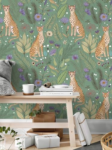 Floralplus Cheetah Peel and Stick Wallpaper Sage Green Wallpaper - Image 4