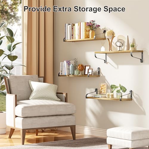 Love-KANKEI 15.7"Floating Wall Shelves Set of 4, Solid Wood, Carbonized Black - Image 5