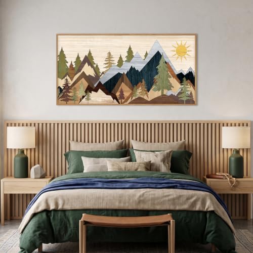 Ausri Boho Mountain Pine Tree Framed Canvas Wall Art Set -20"x40" - Image 4